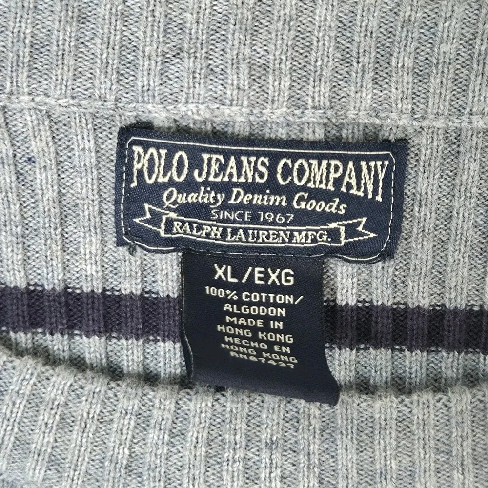 VTG Polo Ralph Lauren Polo Jeans Co Sweater Mens XL Gray Blue Stripe Crewneck
